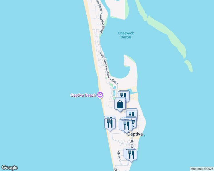 map of restaurants, bars, coffee shops, grocery stores, and more near 2018 Gulf Beach Villas in Captiva