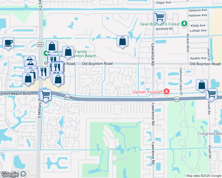 map of restaurants, bars, coffee shops, grocery stores, and more near 4360 Eucalyptus Tree Court in Boynton Beach