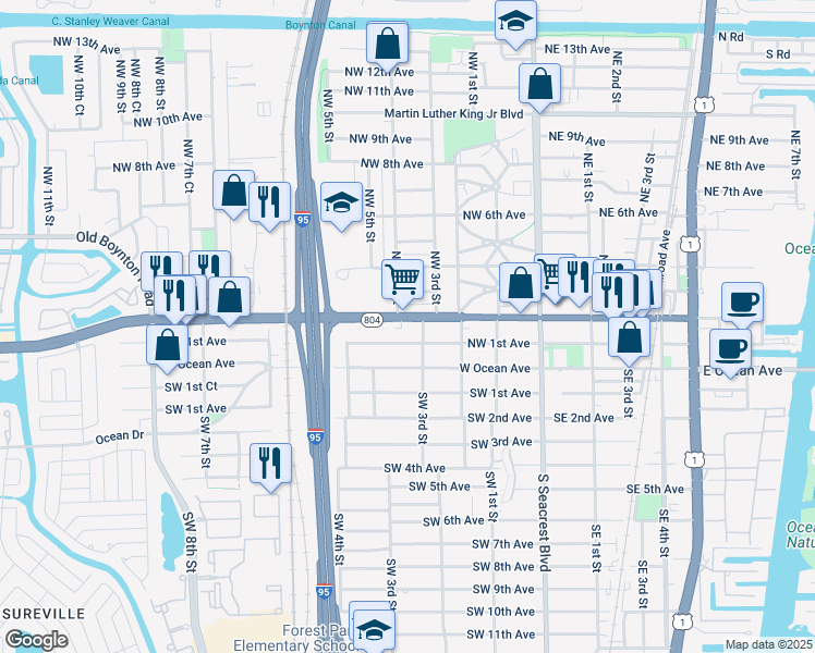 map of restaurants, bars, coffee shops, grocery stores, and more near 435 Florida 804 in Boynton Beach