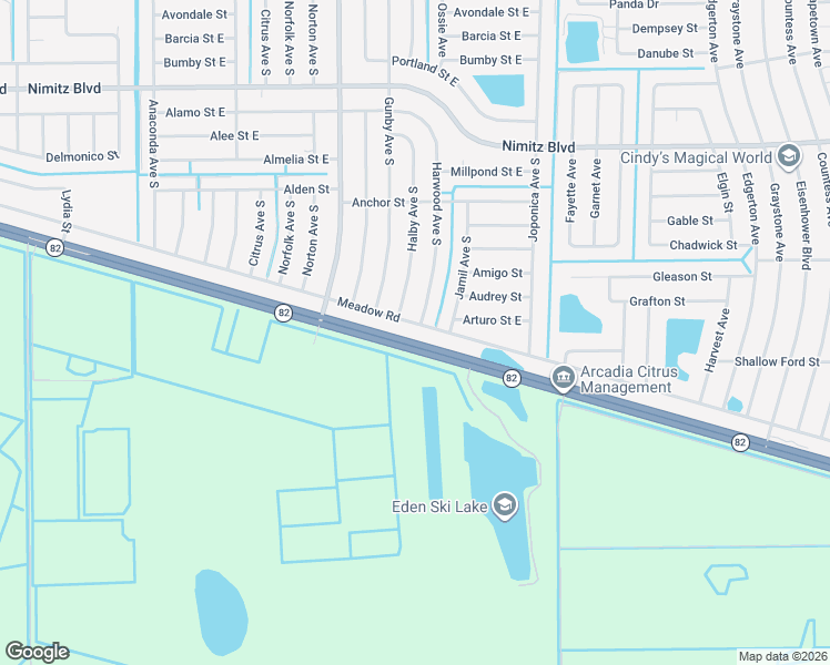 map of restaurants, bars, coffee shops, grocery stores, and more near 1072 Harwood Avenue South in Lehigh Acres