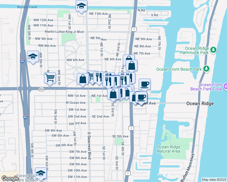 map of restaurants, bars, coffee shops, grocery stores, and more near 400 East Boynton Beach Boulevard in Boynton Beach