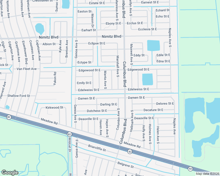 map of restaurants, bars, coffee shops, grocery stores, and more near 1057 Manta Avenue South in Lehigh Acres