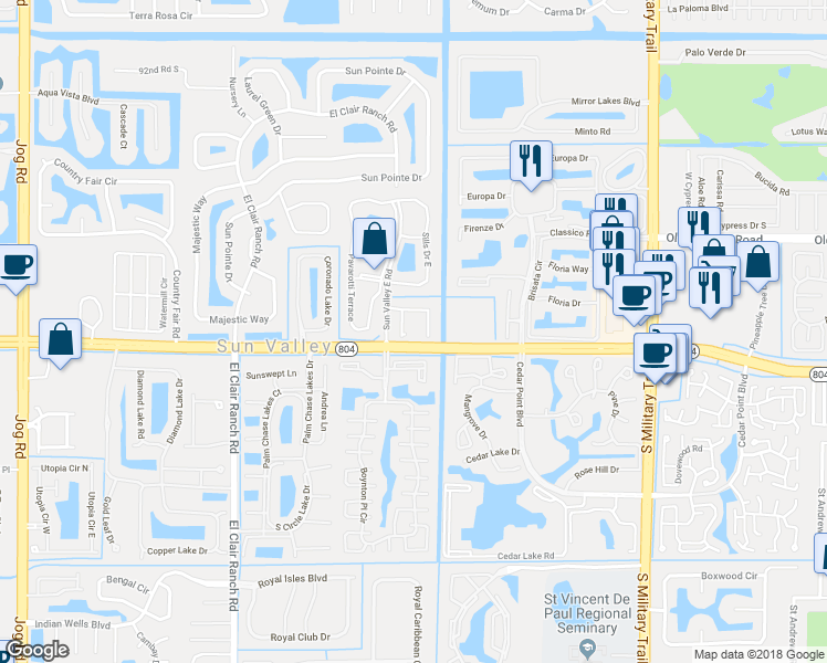 map of restaurants, bars, coffee shops, grocery stores, and more near 5550 Boynton Gardens Drive in Boynton Beach