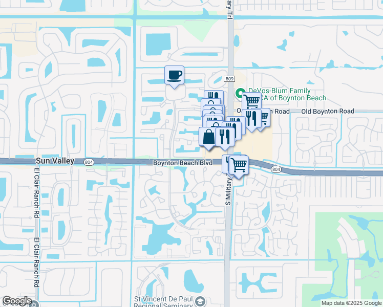 map of restaurants, bars, coffee shops, grocery stores, and more near 5253 Brisata Circle in Boynton Beach