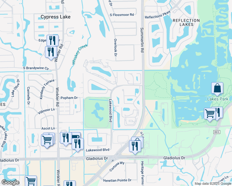 map of restaurants, bars, coffee shops, grocery stores, and more near 4 E Street in Fort Myers