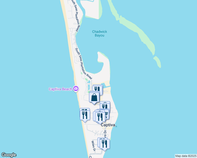 map of restaurants, bars, coffee shops, grocery stores, and more near 2800-56 South Seas Plantation Road in Captiva