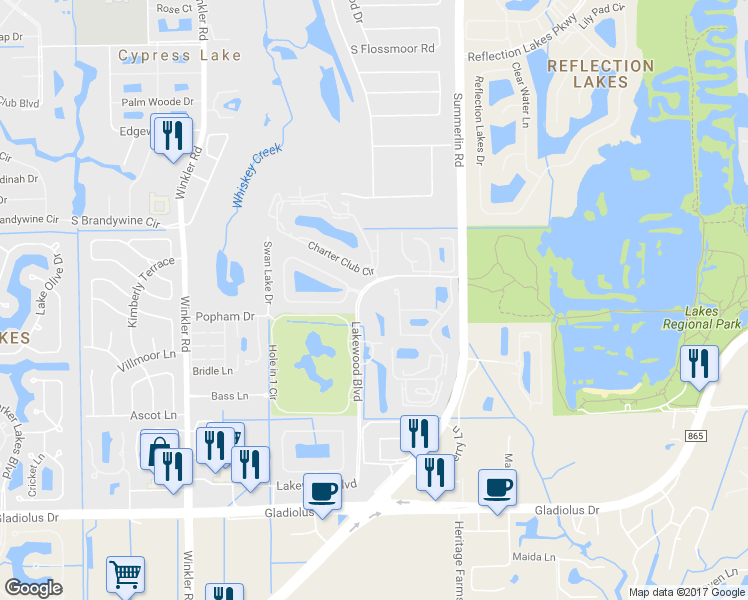 map of restaurants, bars, coffee shops, grocery stores, and more near 4 E Street in Fort Myers