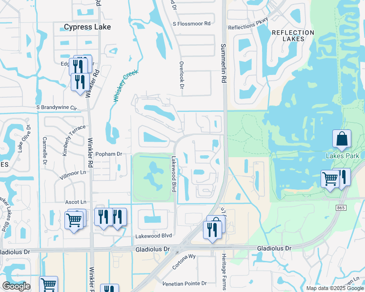 map of restaurants, bars, coffee shops, grocery stores, and more near 4 E Street in Fort Myers