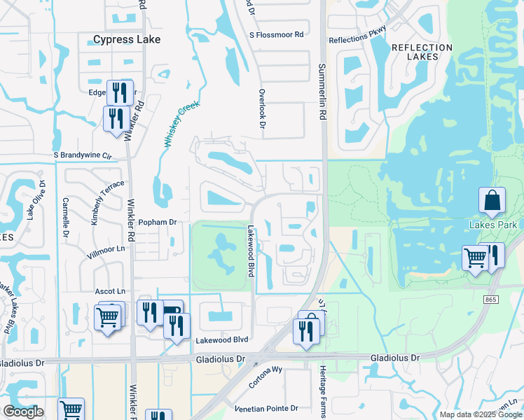 map of restaurants, bars, coffee shops, grocery stores, and more near 4 E Street in Fort Myers