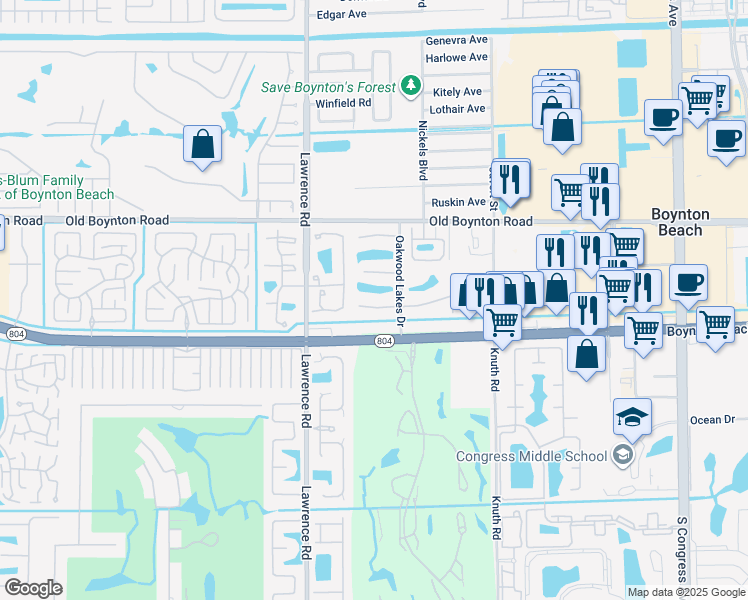 map of restaurants, bars, coffee shops, grocery stores, and more near 3763 Silver Lace Lane in Boynton Beach