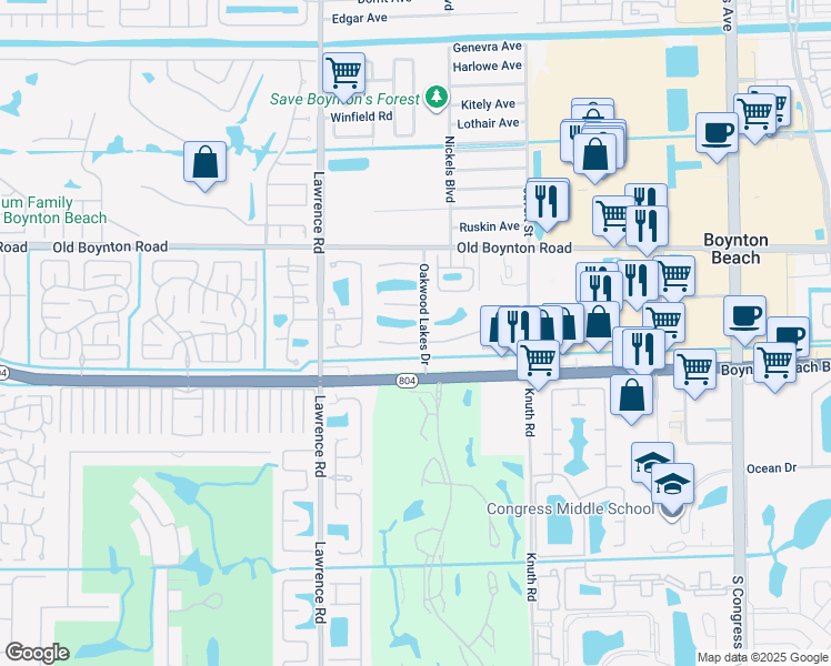 map of restaurants, bars, coffee shops, grocery stores, and more near 3763 Silver Lace Lane in Boynton Beach