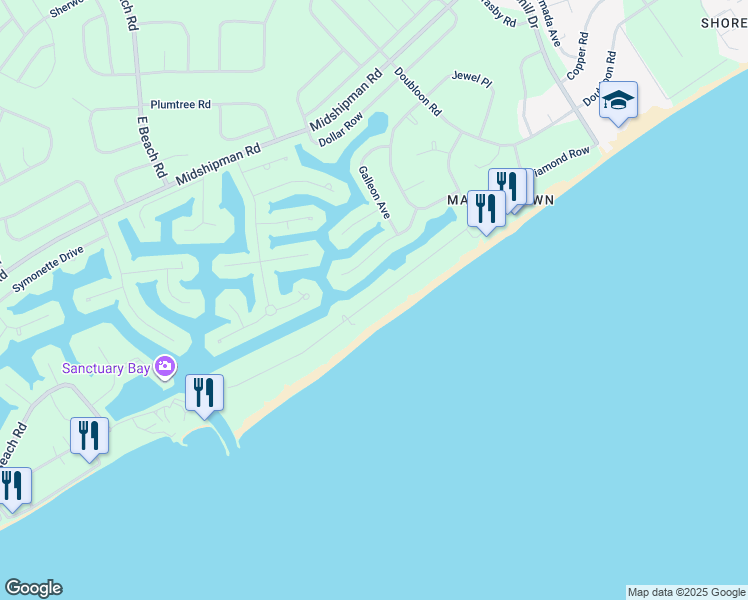 map of restaurants, bars, coffee shops, grocery stores, and more near Spanish Main Drive in Freeport