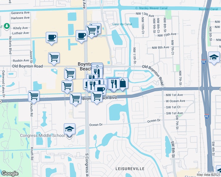 map of restaurants, bars, coffee shops, grocery stores, and more near 1256 Gondola Court in Boynton Beach