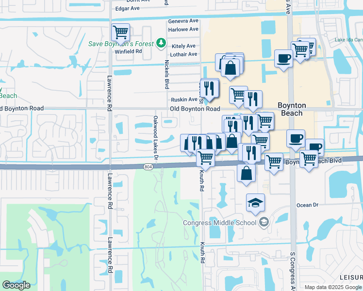 map of restaurants, bars, coffee shops, grocery stores, and more near 3630 Silver Lace Lane in Boynton Beach