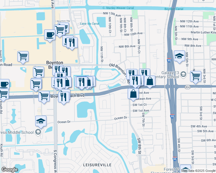 map of restaurants, bars, coffee shops, grocery stores, and more near 815 West Boynton Beach Boulevard in Boynton Beach