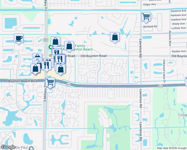 map of restaurants, bars, coffee shops, grocery stores, and more near 9940 Bauhinia Tree Way in Boynton Beach