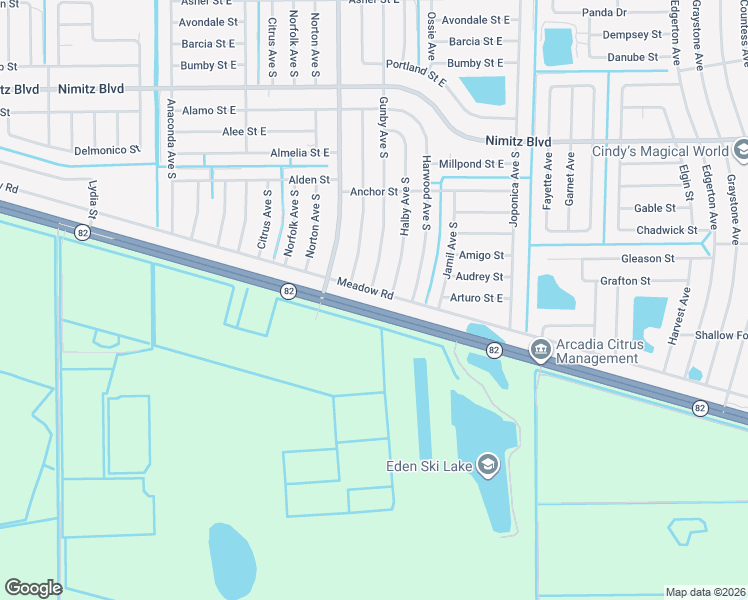 map of restaurants, bars, coffee shops, grocery stores, and more near 3024 Meadow Road in Lehigh Acres