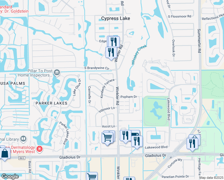 map of restaurants, bars, coffee shops, grocery stores, and more near 1508 Cranville Square in Fort Myers