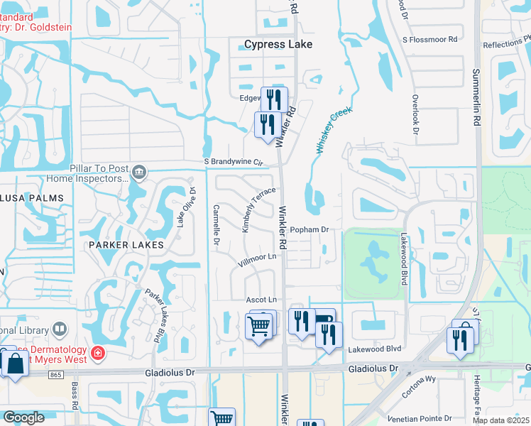map of restaurants, bars, coffee shops, grocery stores, and more near 1508 Cranville Square in Fort Myers