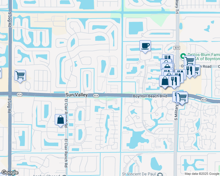map of restaurants, bars, coffee shops, grocery stores, and more near 9951 Boynton Gardens Lane in Boynton Beach