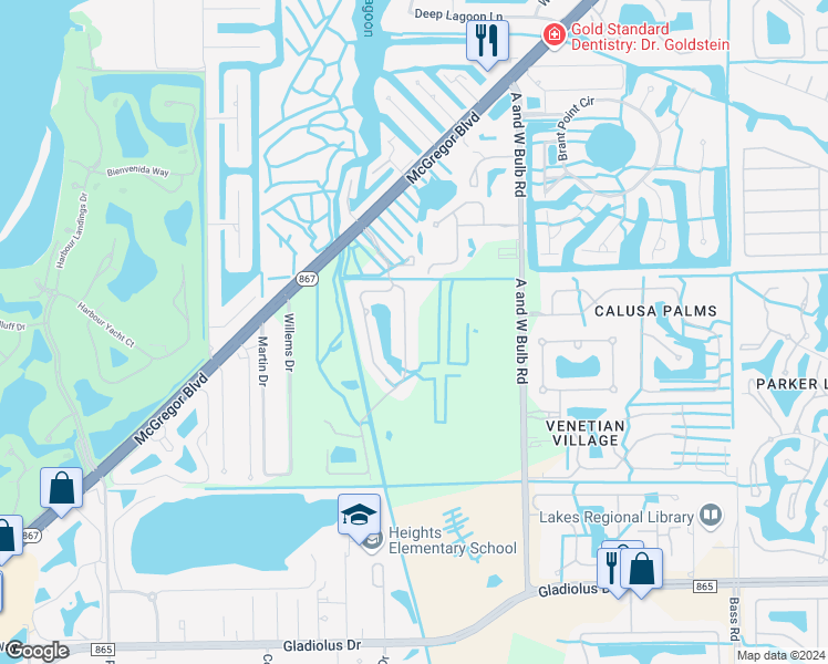 map of restaurants, bars, coffee shops, grocery stores, and more near 14519 Abaco Lakes Drive in Fort Myers