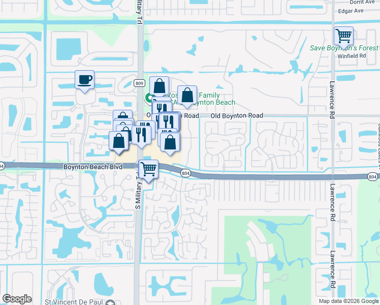 map of restaurants, bars, coffee shops, grocery stores, and more near 9992 Pineapple Tree Drive in Boynton Beach