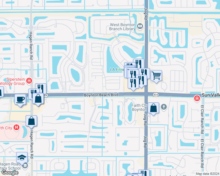 map of restaurants, bars, coffee shops, grocery stores, and more near 9822 Goldenrod Drive in Boynton Beach