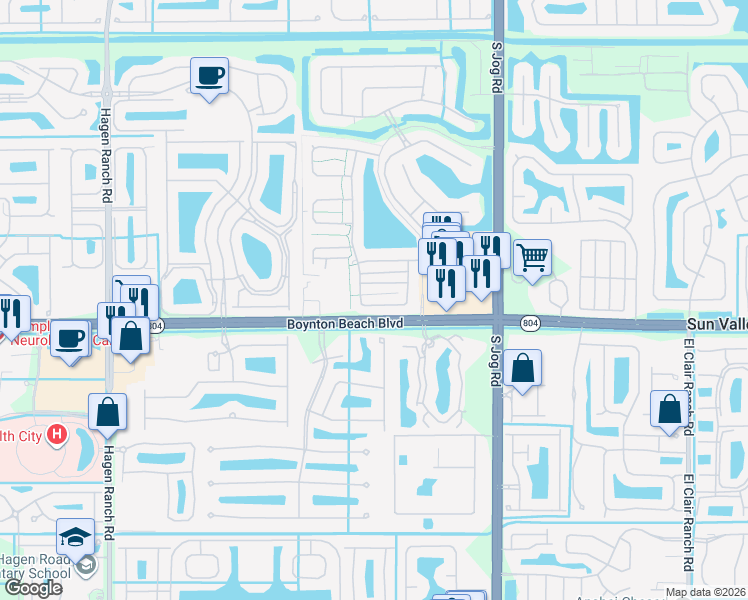 map of restaurants, bars, coffee shops, grocery stores, and more near 9822 Goldenrod Drive in Boynton Beach