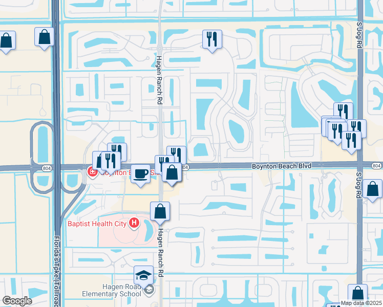 map of restaurants, bars, coffee shops, grocery stores, and more near 9969 Harbour Lake Circle in Boynton Beach