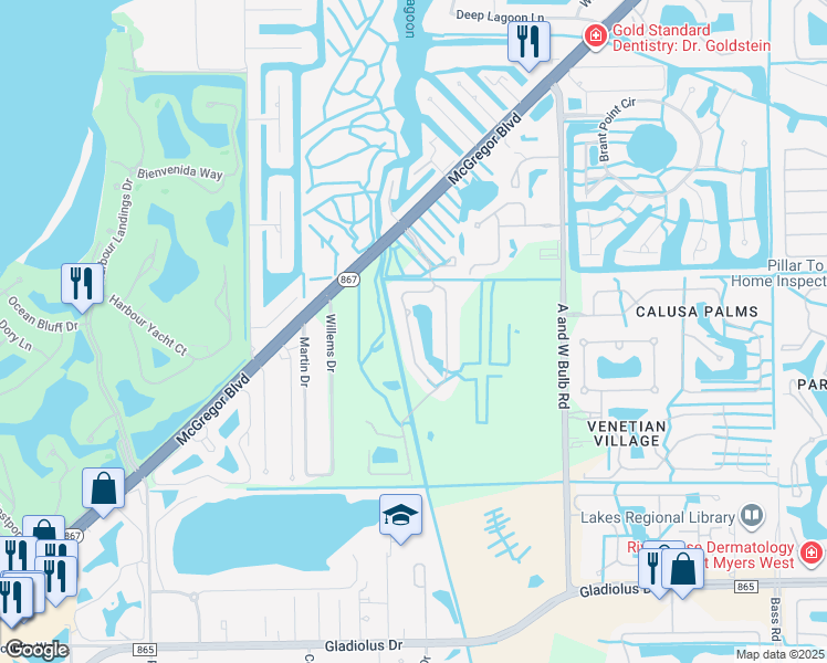 map of restaurants, bars, coffee shops, grocery stores, and more near 14533 Dolce Vista in Fort Myers