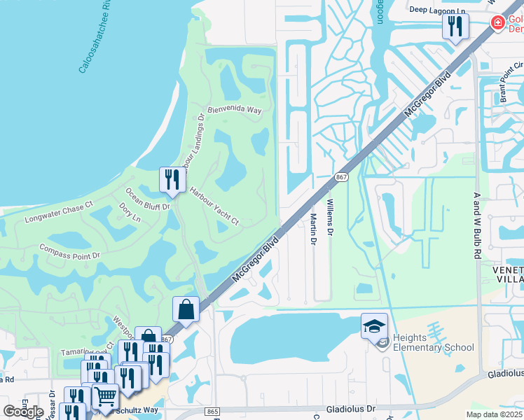 map of restaurants, bars, coffee shops, grocery stores, and more near 11066 Harbour Yacht Court in Fort Myers