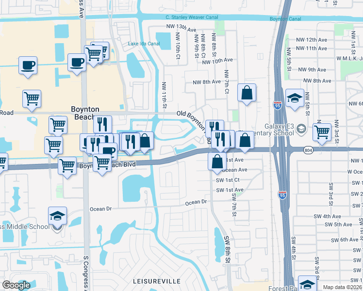 map of restaurants, bars, coffee shops, grocery stores, and more near 815 West Boynton Beach Boulevard in Boynton Beach