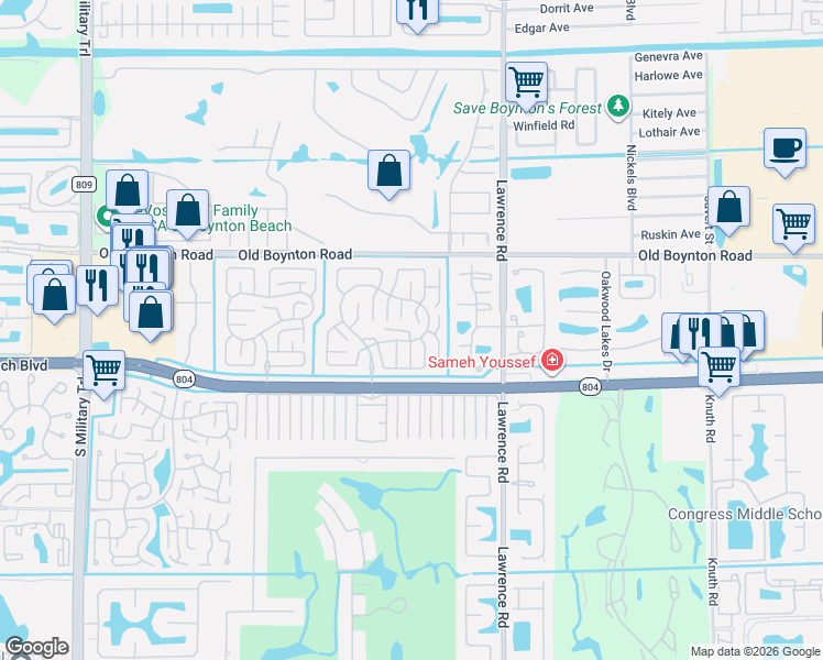 map of restaurants, bars, coffee shops, grocery stores, and more near 9905 Orchid Tree Trail in Boynton Beach