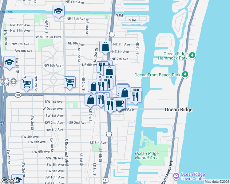 map of restaurants, bars, coffee shops, grocery stores, and more near 320 North Federal Highway in Boynton Beach