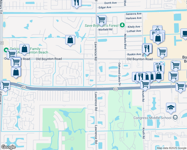 map of restaurants, bars, coffee shops, grocery stores, and more near 9873 Lawrence Road in Boynton Beach