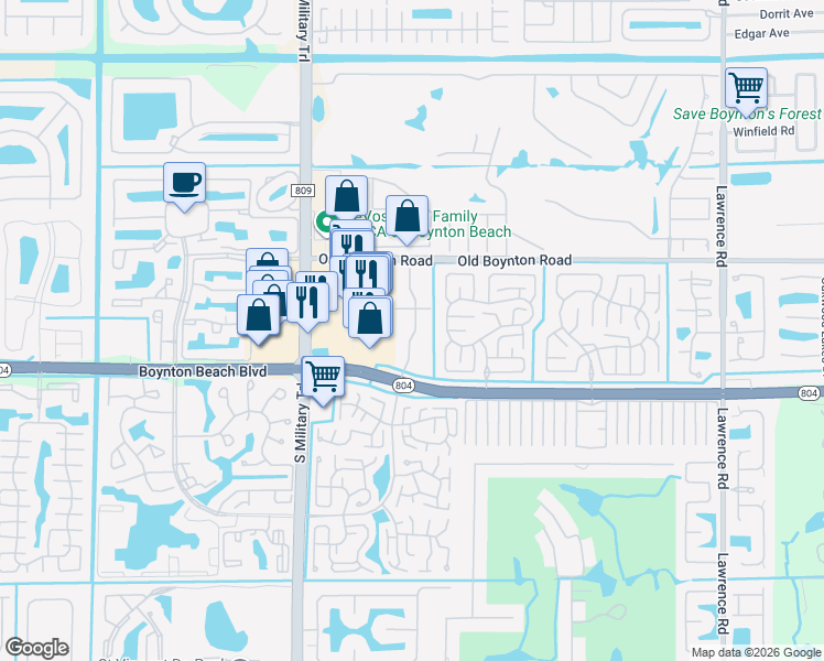 map of restaurants, bars, coffee shops, grocery stores, and more near 9992 Pineapple Tree Drive in Boynton Beach