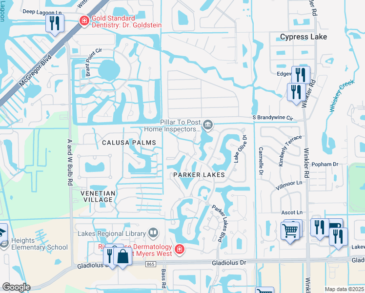 map of restaurants, bars, coffee shops, grocery stores, and more near 9340 Alamander Court in Fort Myers