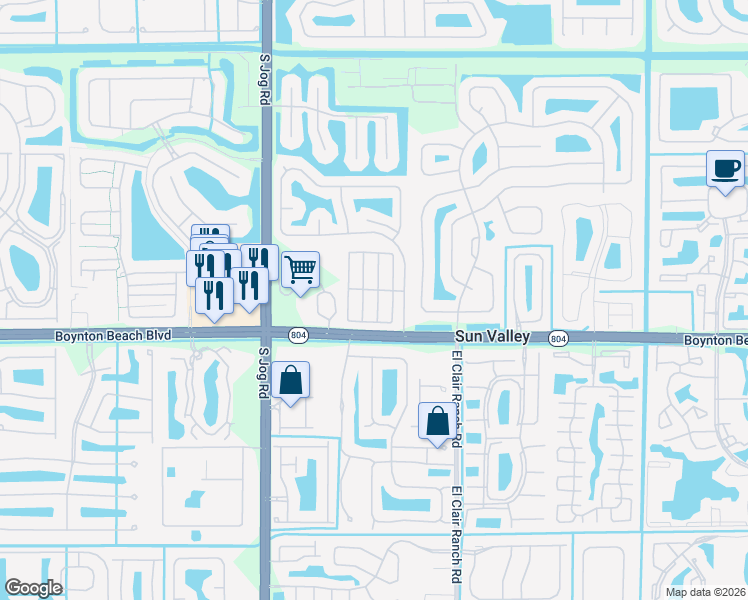 map of restaurants, bars, coffee shops, grocery stores, and more near 9905 61st Way South in Boynton Beach