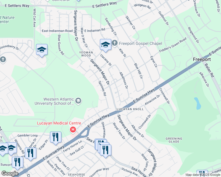 map of restaurants, bars, coffee shops, grocery stores, and more near Sergeant Major Drive in Freeport