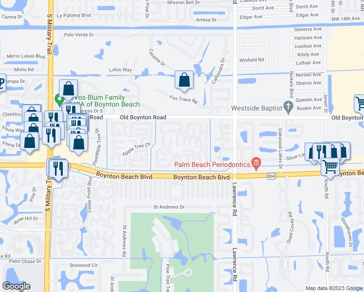 map of restaurants, bars, coffee shops, grocery stores, and more near 9905 Orchid Tree Trail in Boynton Beach