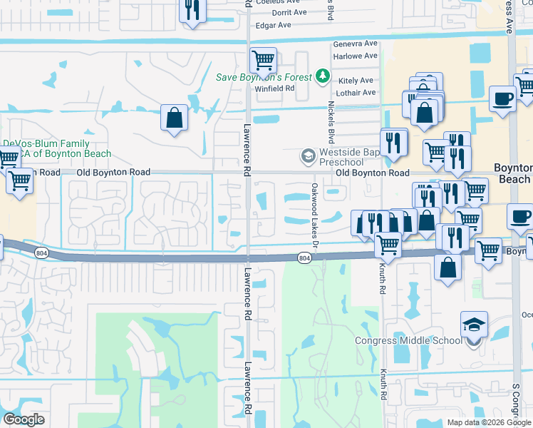 map of restaurants, bars, coffee shops, grocery stores, and more near 9936 Kamena Circle in Boynton Beach