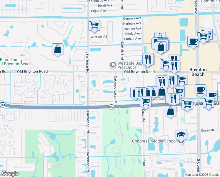 map of restaurants, bars, coffee shops, grocery stores, and more near 3780 Lace Vine Lane in Boynton Beach