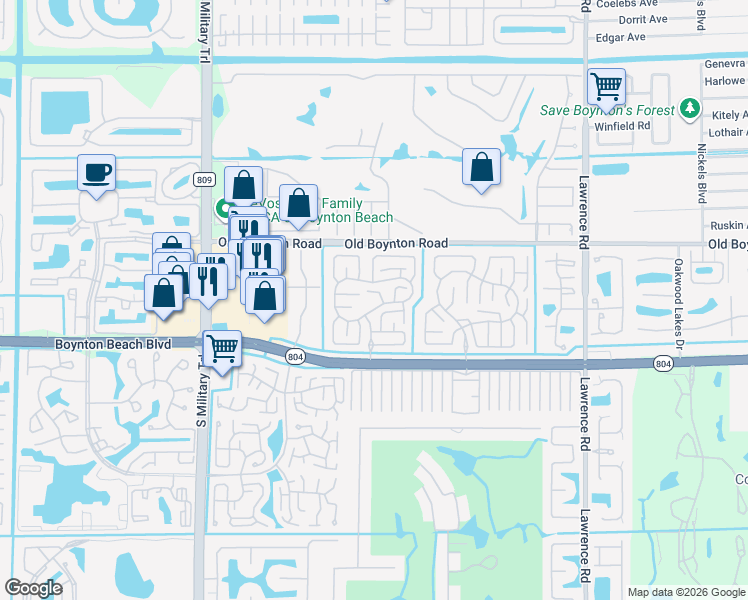 map of restaurants, bars, coffee shops, grocery stores, and more near 9940 Bauhinia Tree Way in Boynton Beach