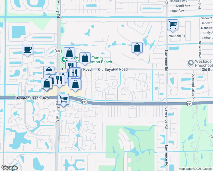 map of restaurants, bars, coffee shops, grocery stores, and more near 9940 Bauhinia Tree Way in Boynton Beach
