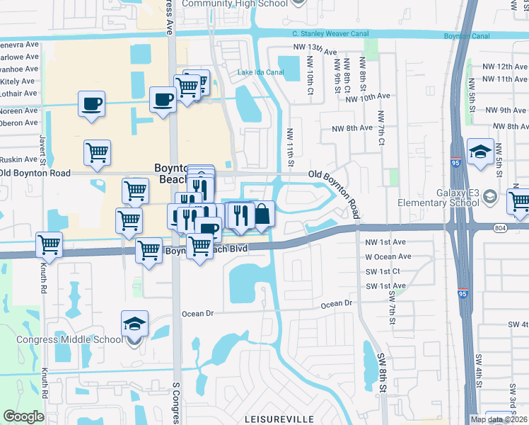 map of restaurants, bars, coffee shops, grocery stores, and more near 308 Venice Drive in Boynton Beach