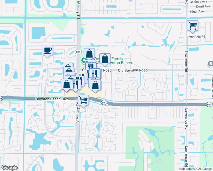 map of restaurants, bars, coffee shops, grocery stores, and more near 9840 Pineapple Tree Drive in Boynton Beach