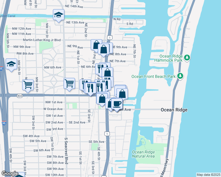 map of restaurants, bars, coffee shops, grocery stores, and more near 466 North Federal Highway in Boynton Beach