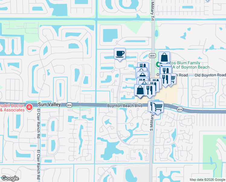 map of restaurants, bars, coffee shops, grocery stores, and more near 5406 Venetia Court in Boynton Beach