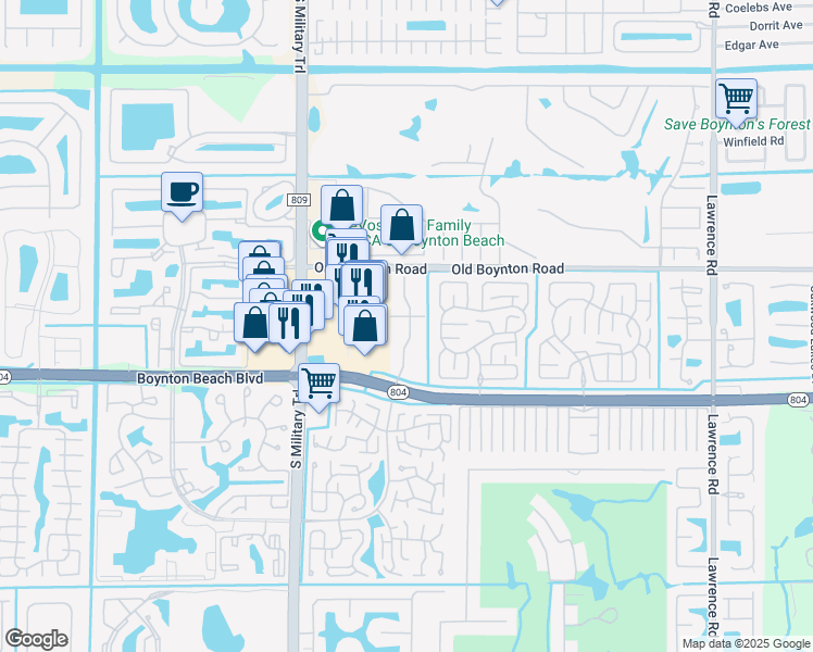 map of restaurants, bars, coffee shops, grocery stores, and more near 9840 Pineapple Tree Drive in Boynton Beach