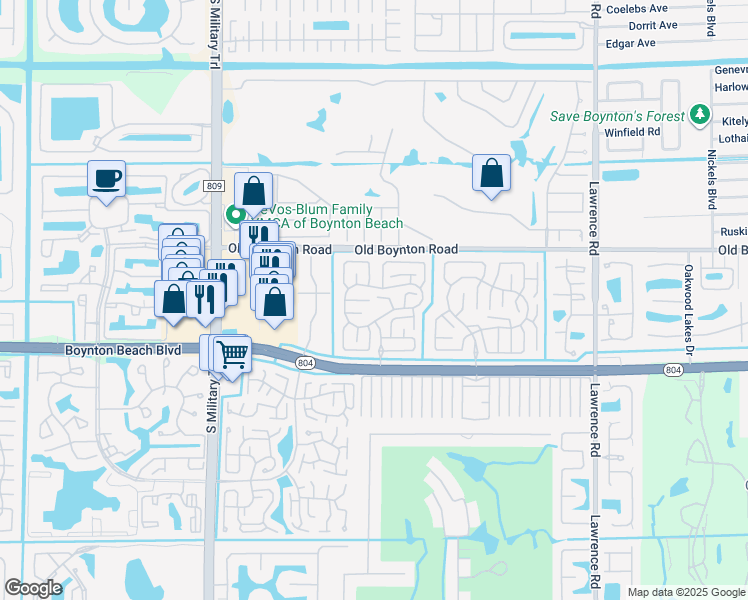 map of restaurants, bars, coffee shops, grocery stores, and more near 4610 Apple Tree Circle in Boynton Beach